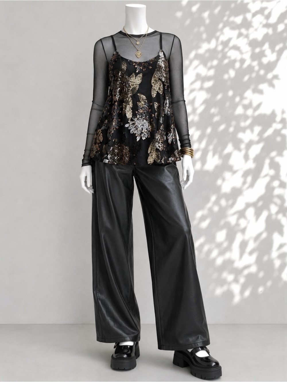 BB Dakota Black Sequin Floral Cami Top M Sheer Fairy Grunge Indie Sleaze Tank - Picture 12 of 12